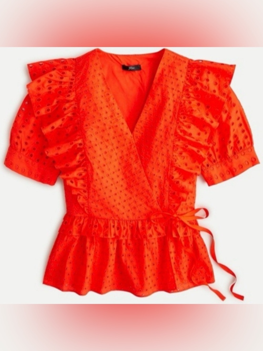 EUC J. Crew Orange Eyelet Wrap Blouse